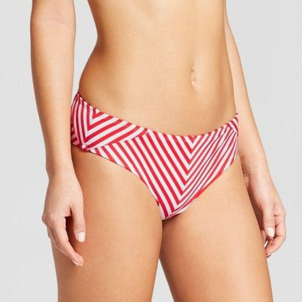 Bikini Bottom Wide Side Cheeky Red Stripe S
